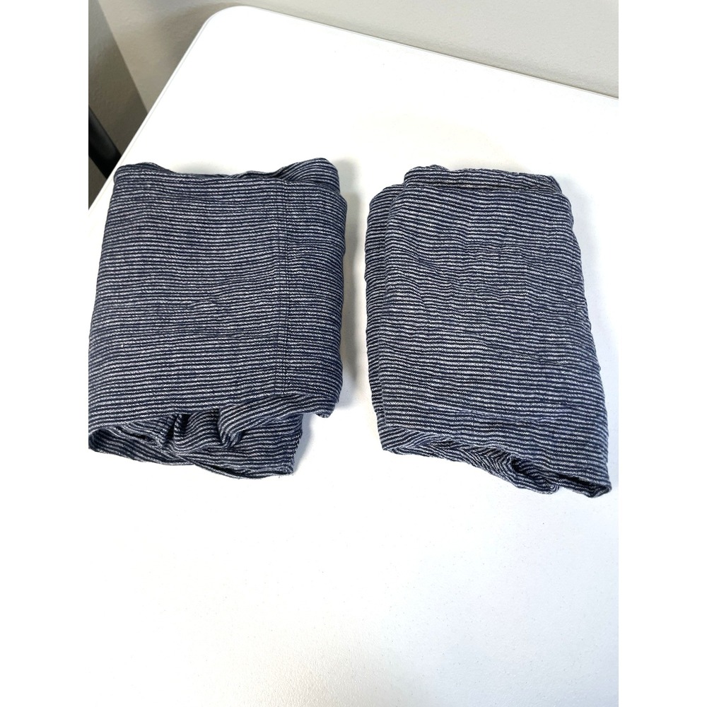BUDNLE Women's Linen Pants Medium 8-10 Pocket Drawstring Navy Blue Stripe causal